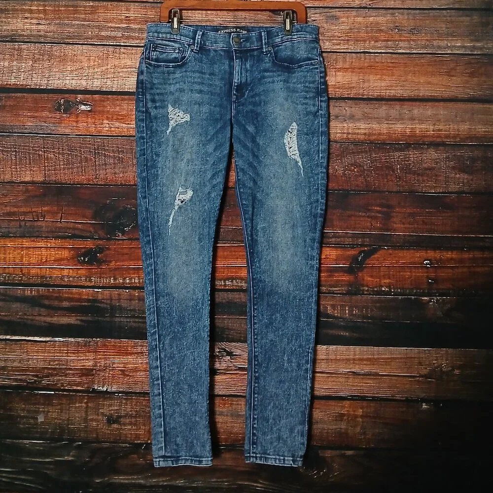 Express Jeans 10 Mia Mid Rise Legging Distressed Acid Wash Denim Stretch